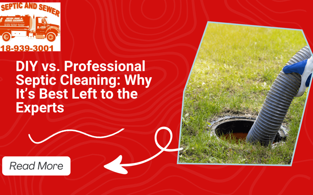 Septic cleaning with a hose in the septic tank and a “Read Now” button next to the blog title